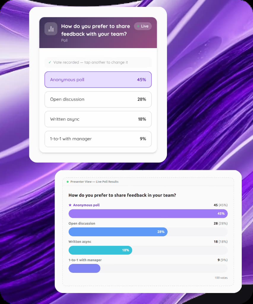 Live poll results updating in real time as participants vote from their phones